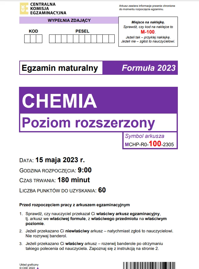 Matura 2023 z chemii, poziom rozszerzony. Arkusz CKE i odpowiedzi 