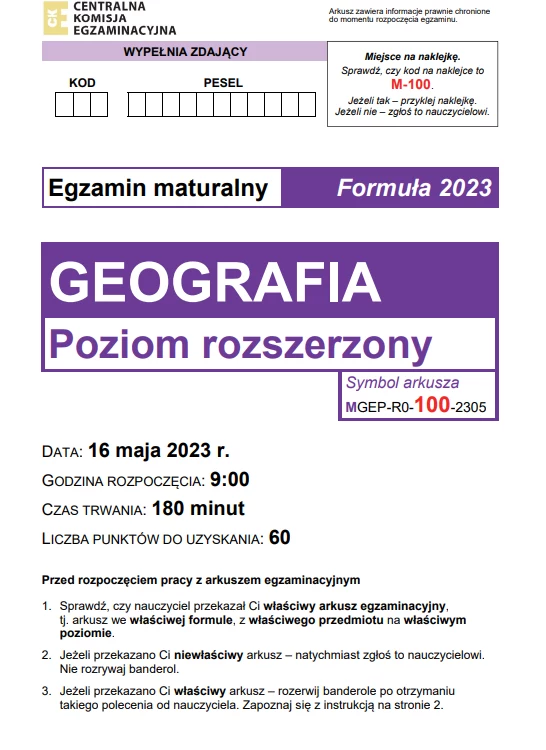 Geografia, matura 2023 