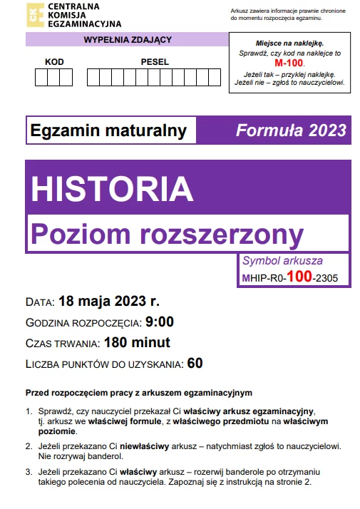 Matura 2023: Historia rozszerzona, arkusz CKE i odpowiedzi 