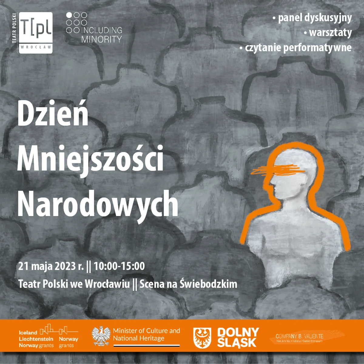 Warsztaty, czytanie performatywne oraz panel dyskusyjny znalazły się w programie Dnia Mniejszości Narodowych organizowanego przez Teatr Polski we Wrocławiu w ramach polsko-norweskiego projektu "Including Minority – włączyć mniejszość". Obchody odbędą się w niedzielę na Scenie na Świebodzkim.