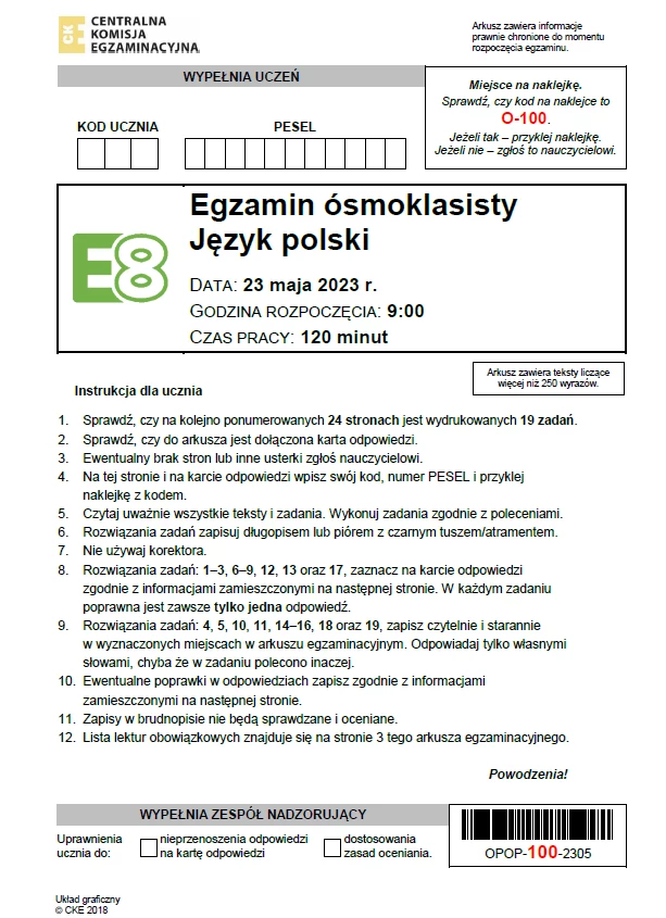  Egzamin ósmoklasisty 2023 z polskiego: arkusz CKE i odpowiedzi 