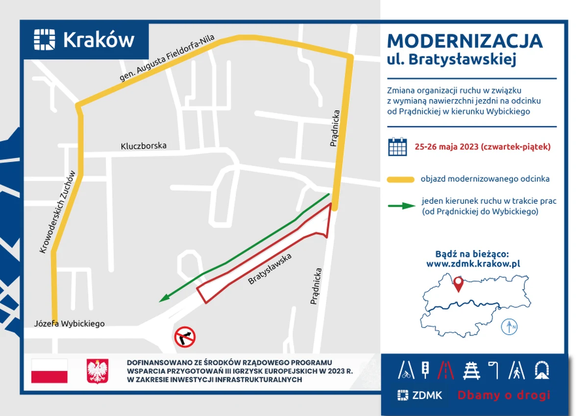 W zeszłym roku na ul. Bratysławskiej prowadzone były prace brukarskie, teraz czas na wymianę nawierzchni. Roboty, które zaplanowano na dwa dni, rozpoczną się w czwartek, 25 maja.