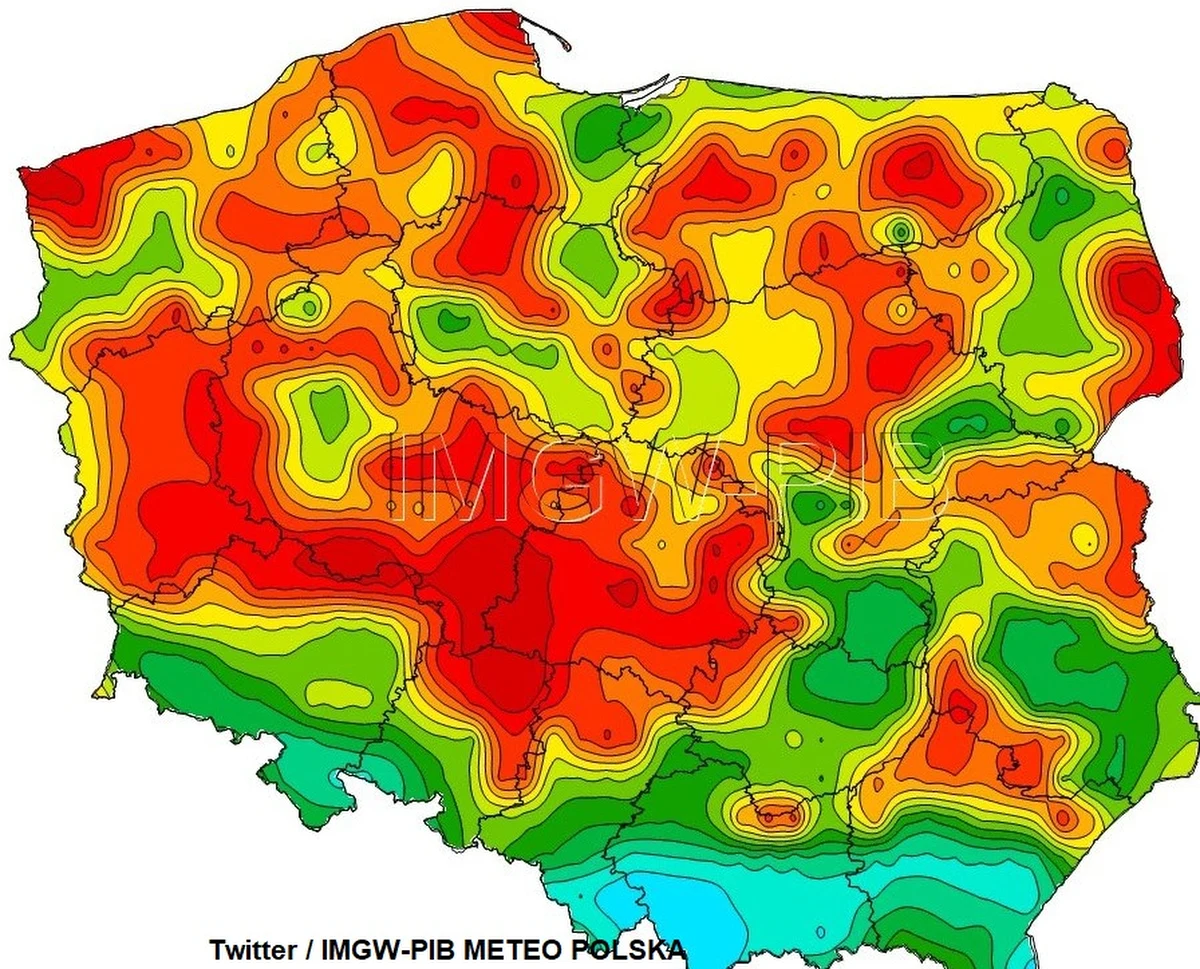 Ekstremalne i bardzo wysokie zagrożenie pożarami w lasach w piątek i w sobotę występuje w większości województw – ostrzega Instytut Meteorologii i Gospodarki Wodnej. "Przez ostatnie dni mieliśmy nad Polską wyżową pogodę i dużo słońca, było też sporo wiatrów, a on mocno przesusza glebę. To wszystko powoduje duże zagrożenie suszą glebową, a co za tym idzie, wzrasta ryzyko pożarów" – wyjaśnia Grzegorz Walijewski z IMGW.