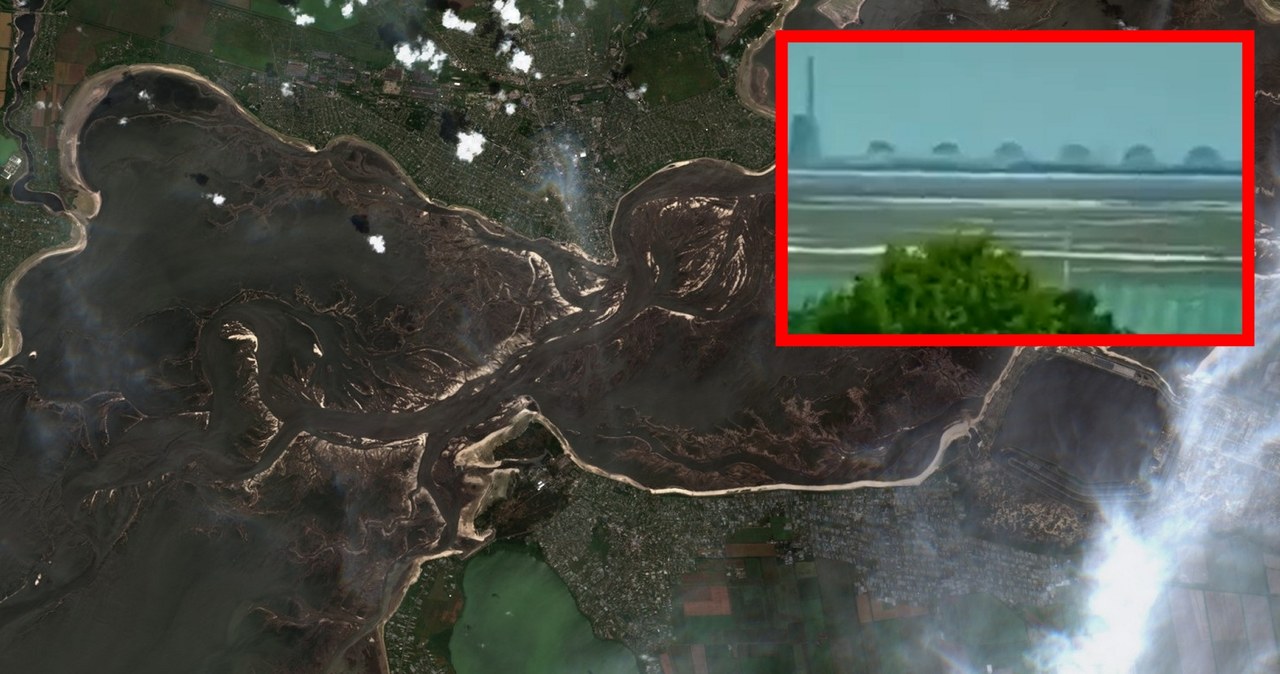 Według najnowszych danych, Zbiornik Kachowski stracił ok. 70 procent swojej objętości wody. Widok na Zaporoską Elektrownię Jądrową w okolicznościach wyschniętego koryta Dniepru jeży włosy na głowie.