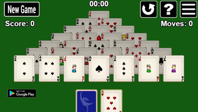 Gra online za darmo Pasjans Pyramid Solitaire to kolejna odsłona popularnej gry karcianej Pasjans. Zmierz się w wyzwaniem i spraw, aby w piramidzie nie została żadna karta. Spróbuj to osiągnąć, wykonując jak najmniej ruchów.