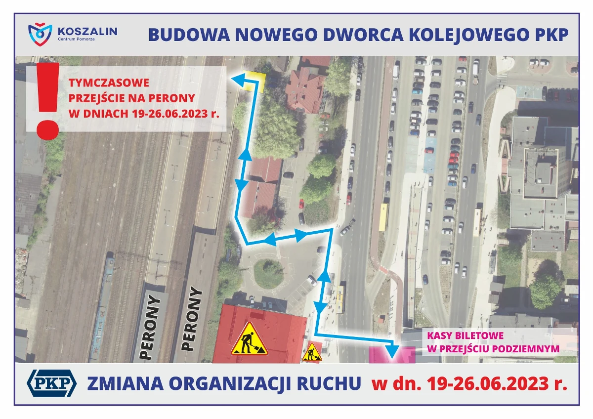 Dojście na perony - tylko drogą tymczasową. W Koszalinie ruszył remont budynku dworca PKP. Stary budynek został dziś zamknięty. Dla pasażerów pociągów oznacza to m.in. dłuższą drogę na perony.