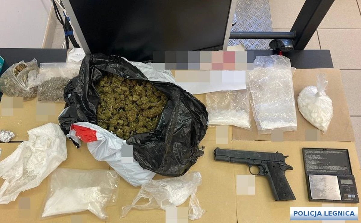 8,5 tys. porcji handlowych marihuany, metamfetaminy i kokainy znaleźli policjanci u 27-latka z Legnicy. posiadał także broń, na którą nie posiadał zezwolenia. Mężczyzna został tymczasowo aresztowany. Grozi mu do 12 lat więzienia.
