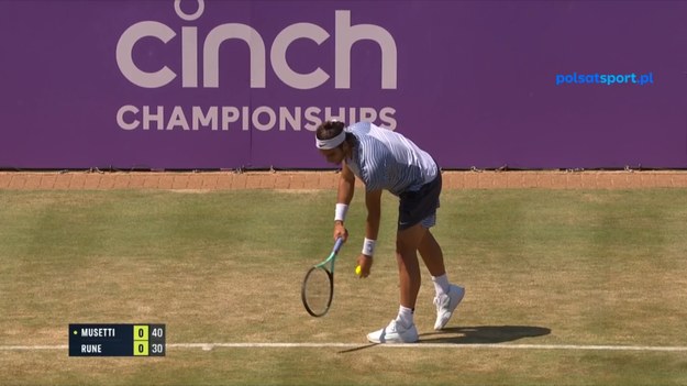 Skrót meczu ćwierćfinałowego turnieju ATP w Londynie Lorenzo Musetti - Holger Rune 4:6, 5:7.

