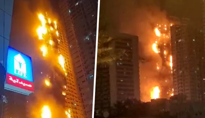 Ogromny pożar blisko Dubaju. Ogień trawił wieżowiec