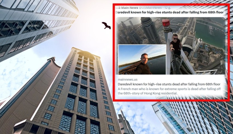 Nie żyje Remi "Enigma" Lucidi, nazywany też francuskim Daredevilem - specjalista od sportów ekstremalnych, w tym wspinania się na wieżowce, gdzie robił przyprawiające o dreszcze fotografie, spadł z 68. piętra budynku mieszkalnego w Hongkongu.