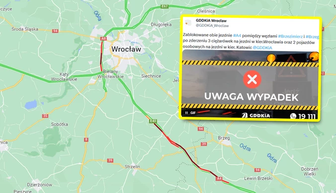Paraliż na A4 pod Wrocławiem. Zablokowane były oba kierunki autostrady
