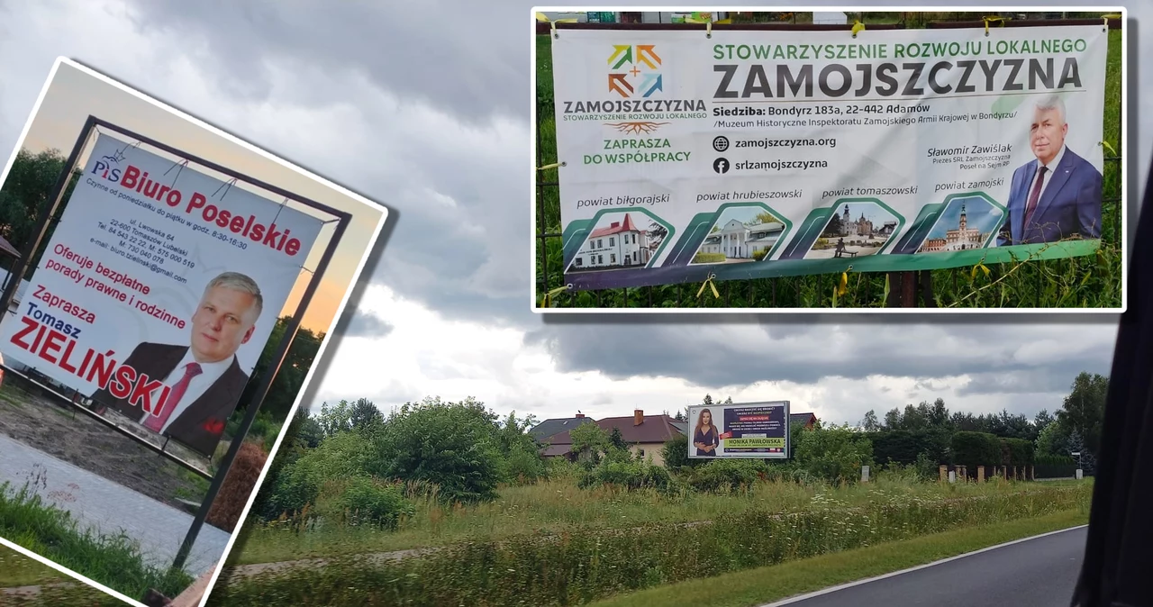 Bannery i billboardy, które można dostrzec na Lubelszczyźnie. Na zdjęciu posłowie Monika Pawłowska (przy drodze), Tomasz Zieliński i Sławomir Zawiślak. Wszyscy działają w PiS