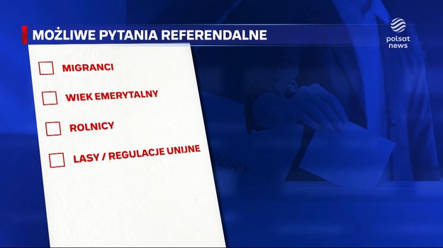 Nie jedno, a cztery pytania w referendum. Jak nieoficjalnie dowiedział się Polsat News, Prawo i Sprawiedliwość w trakcie wyborów chce zapytać Polaków nie tylko o migrantów. Niektóre propozycje pytań mogą zaskakiwać - ich ostateczny kształt musi zostać zatwierdzony przez Sejm. Zjednoczona Prawica twierdzi, że chce poznać opinię Polaków w ważnych kwestiach, a opozycja mówi, że to odwracanie uwagi od rzeczywistych problemów.Materiał dla "Wydarzeń" przygotowała Agnieszka Witkowicz-Matolicz.