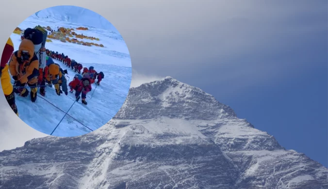 Kuriozalne obrazki spod Mount Everest. Setki ludzi pod szczytem