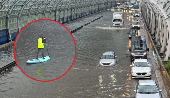 Warszawa sparaliżowana po ulewie. On wypłynął SUP-em na S8