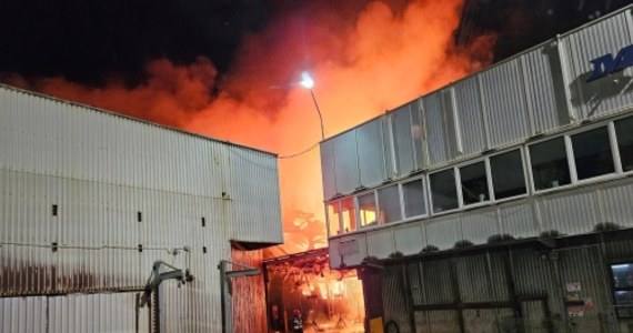 Nocny pożar hali przemysłowej w miejscowości Mierzyn koło Szczecina. Nie było osób poszkodowanych.