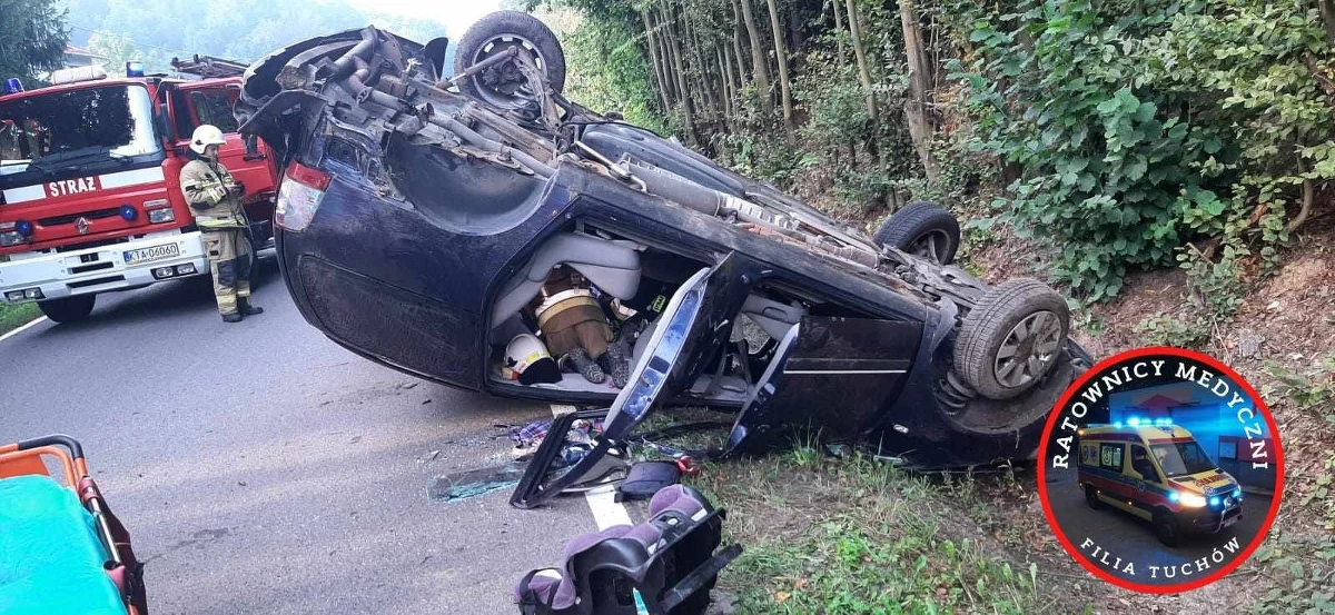 Cztery osoby - dwoje dzieci i dwoje dorosłych - zostały zabrane do szpitala w wyniku wypadku w Zalasowej w Małopolsce. Dachował tam samochód osobowy.