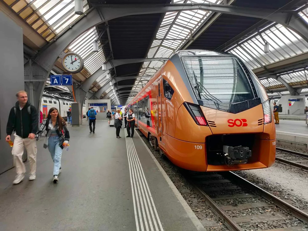 Szwajcarski pociąg na Zurych Hauptbahnhof