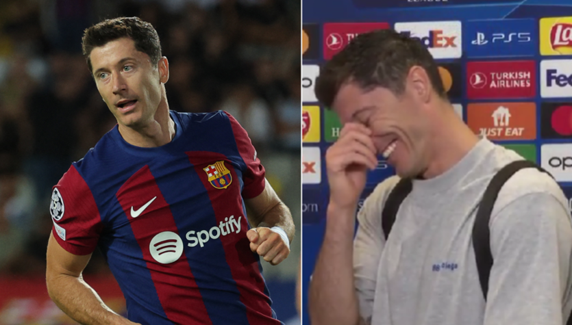 Lewandowski burst out laughing in front of the camera.  A clear declaration regarding the new Polish coach