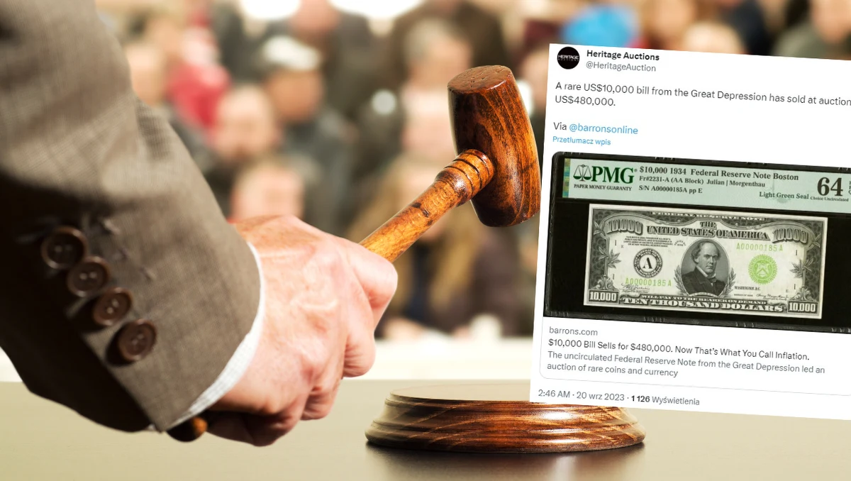Banknot o wartości 10 tys. dolarów z czasów Wielkiego Kryzysu został sprzedany na aukcji za 480 tys. dolarów. Zaledwie za 12 tys. dolarów mniej sprzedano natomiast złotą monetę z 1899 roku o wartości 20 dolarów. 
