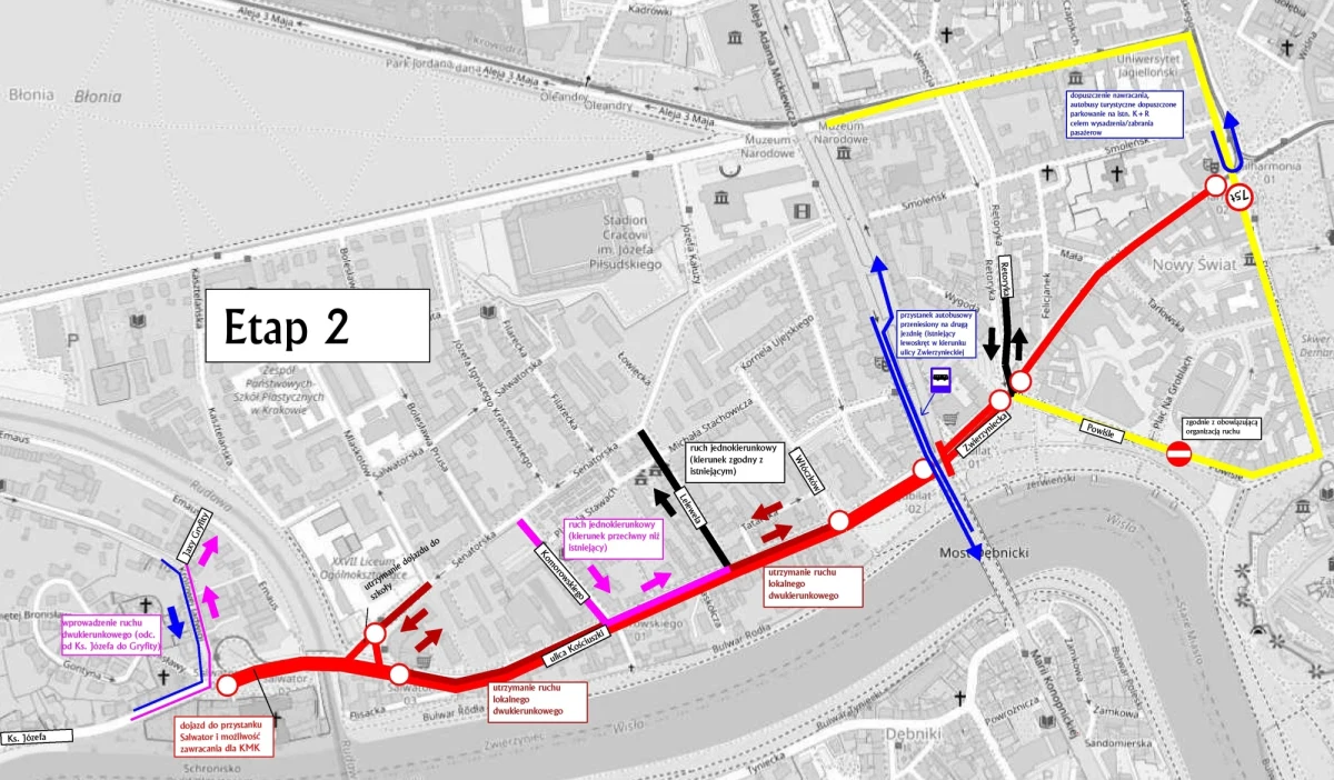 W nocy z 24 na 25 września wprowadzona zostanie nowa organizacja ruchu w rejonie mostu Dębnickiego w Krakowie. Zobaczcie, co się zmieni.