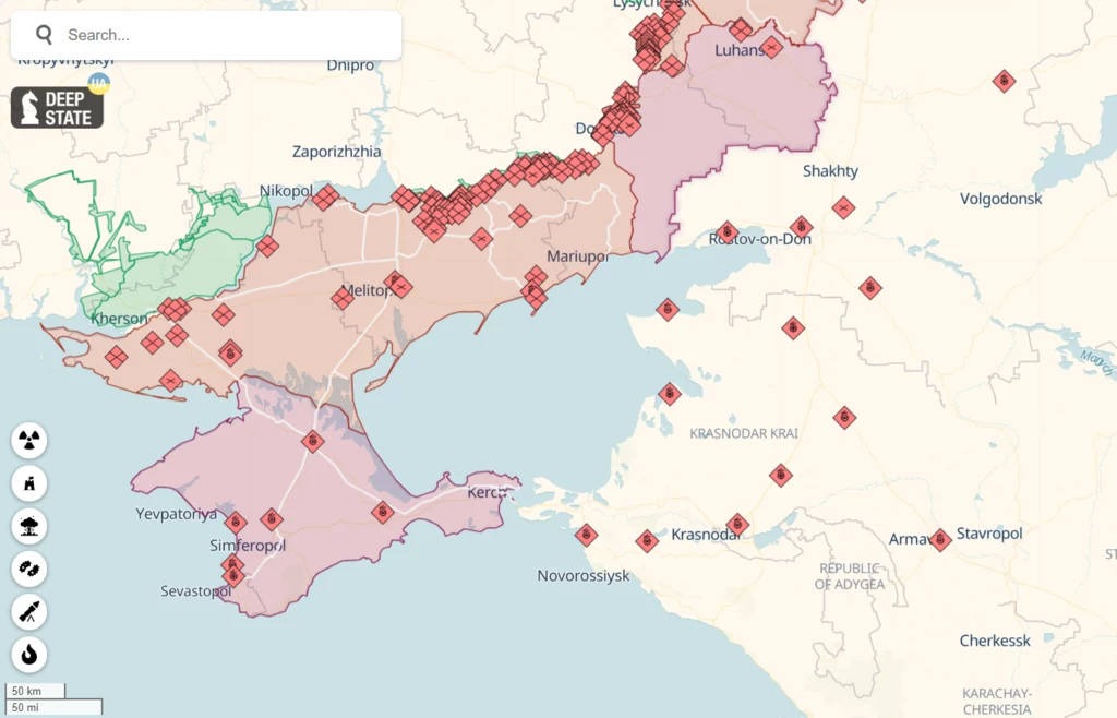 Aktualny przebieg linii frontu na południu Ukrainy. Data dostępu - 6.10.2023.