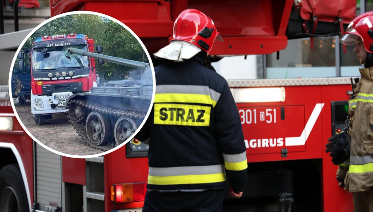 Do niebezpiecznie wyglądającego zdarzenia doszło w czasie niedzielnego pikniku w miejscowości Bielany-Wąsy w powiecie sokołowskim ( woj. mazowieckie). W wóz strażacki  Ochotniczej Straży Pożarnej wjechał czołg.