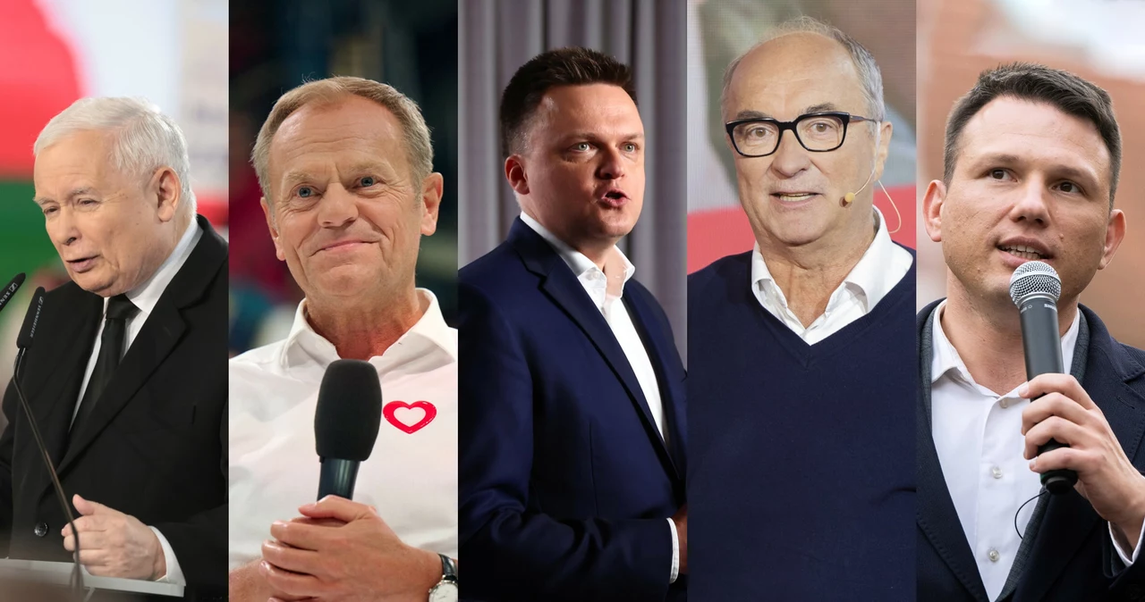 Od lewej: Jarosław Kaczyński, Donald Tusk, Szymon Hołownia, Włodzimierz Czarzasty, Sławomir Mentzen