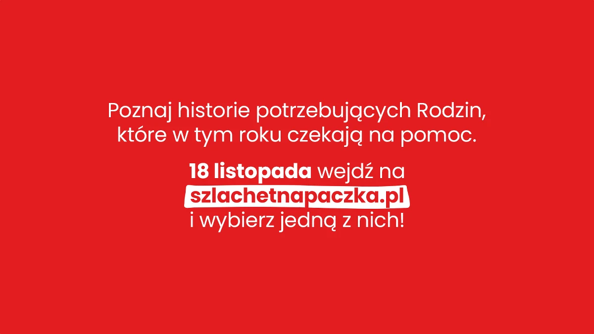 Już 18 listopada na stronie Szlachetnej Paczki zostaną opublikowane historie rodzin, które w tym roku czekają na pomoc. "Zwykłe „dzień dobry”, które wypowiadamy do wielu osób każdego dnia, może stać się niezwykłe już 18 listopada. Od tego dnia przez 4 tygodnie, wchodząc na stronę www.szlachetnapaczka.pl, każdy z nas będzie mógł wybrać rodzinę i przygotować dla niej pomoc" - mówi Joanna Sadzik, Prezeska Stowarzyszenia WIOSNA, które organizuje Szlachetną Paczkę. 