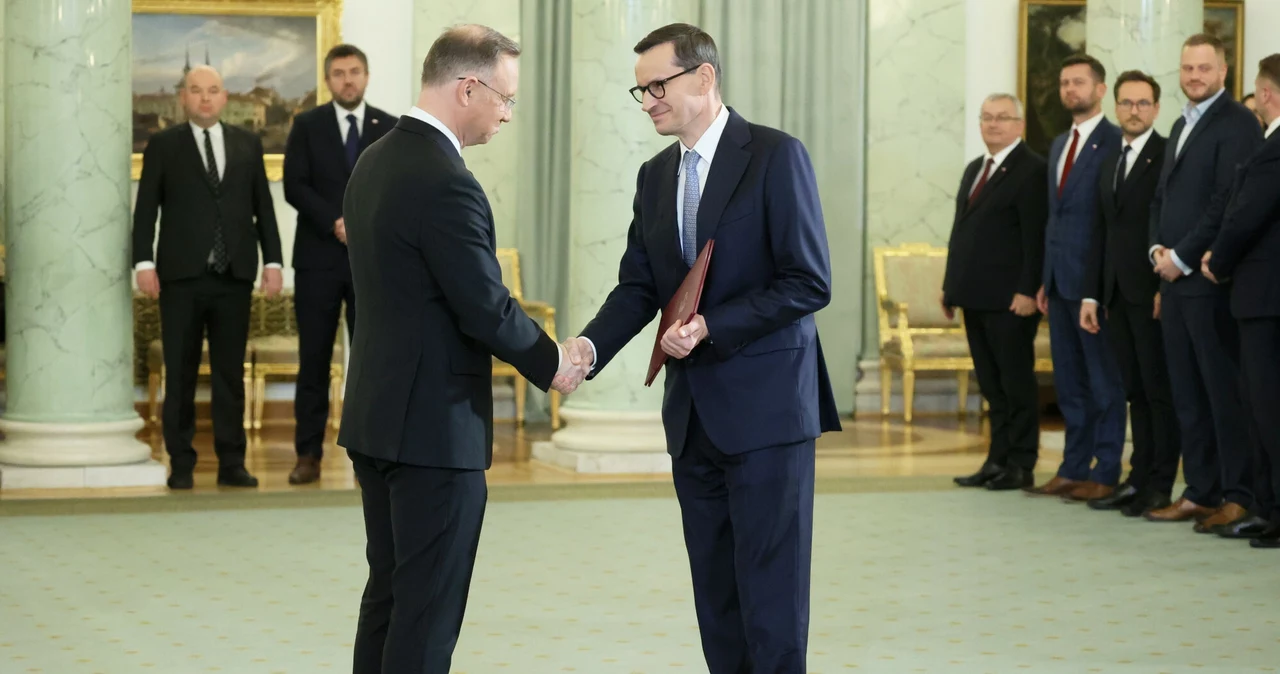 Andrzej Duda i Mateusz Morawiecki podczas uroczystości w Pałacu Prezydenckim