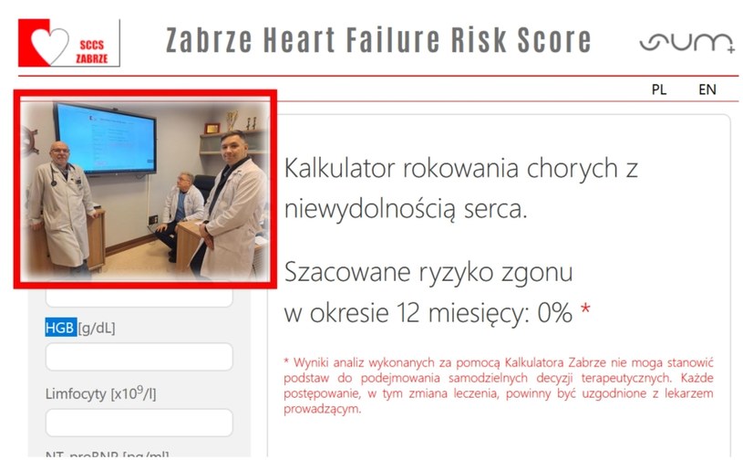 Lekarze Śląskiego Centrum Chorób Serca w Zabrzu opracowali kalkulator szacujący ryzyko zgonu dla wszystkich chorych z niewydolnością serca. Zabrze Heart Failure Risk Score to darmowe narzędzie dla lekarzy, które jest dostępne z poziomu strony internetowej SCCS.