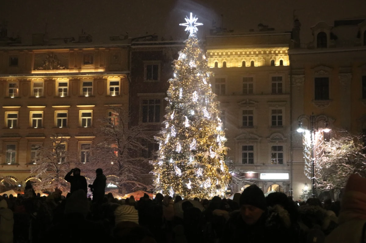 Na Rynku Głównym w Krakowie w sobotnie popołudnie rozbłysła świąteczna choinka. W centrum miasta zebrały się setki osób. Byli zarówno mieszkańcy, jak i turyści. 
