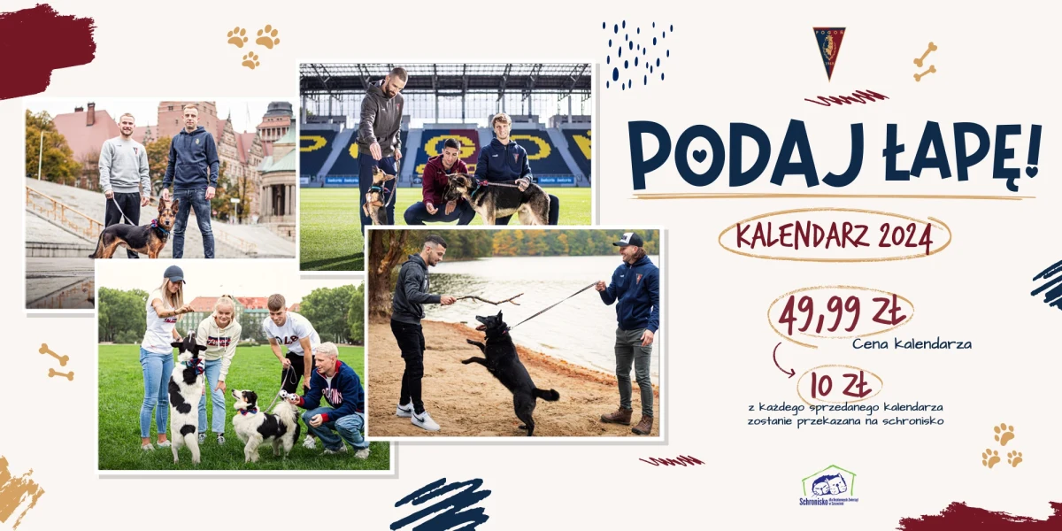 Charytatywny kalendarz z psami i kotami to w szczecińskim schronisku dla bezdomnych zwierząt już tradycja. Właśnie ukazała się najnowsza edycja na rok 2024, a w niej schroniskowe zwierzęta pozują w towarzystwie piłkarzy Pogoni Szczecin.