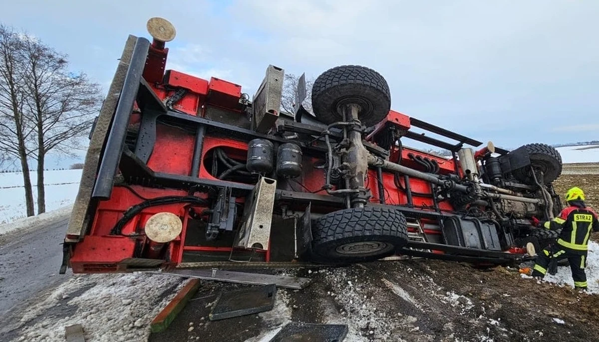 Groźnie wyglądające zdarzenie na drodze z Nałęczowa do Markuszowa w Lubelskiem. Do rowu przewrócił się tam dźwig. Na szczęście nie było osób poszkodowanych.