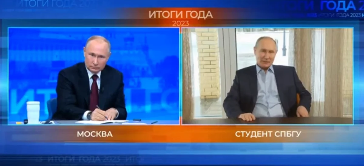 Coś nieoczekiwanego stało się w czasie czwartkowej konferencji w Moskwie, gdzie Władimir Putin odpowiadał na pytania dziennikarzy i "zwykłych obywateli". W pewnym momencie na ekranie monitorów pojawił się sobowtór prezydenta, który przyznał, że jest "studentem z Petersburga" i zadał pytanie tyleż zabawne co ryzykowne.