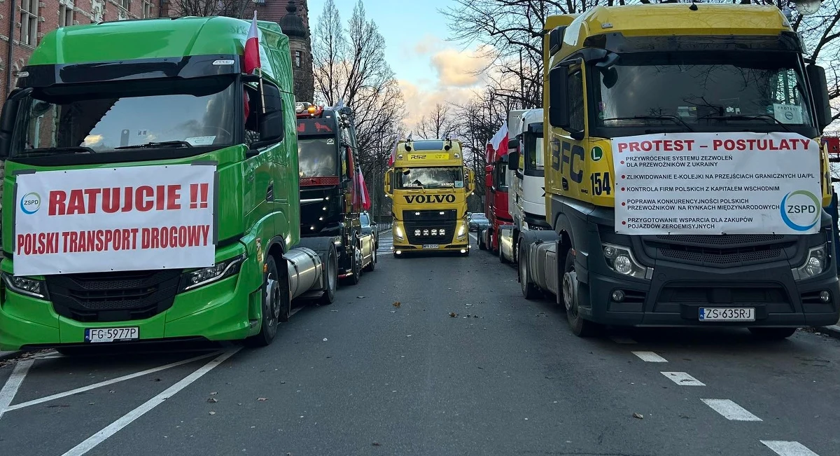 Pilnej reakcji nowego rządu domagają się polscy przewoźnicy. Jak twierdzą, grozi im upadłość, bo przegrywają z konkurencją zza wschodniej granicy. Ponad 120 ciężarówek z 70 firm transportowych protestuje w Szczecinie przeciwko trudnej sytuacji w branży.
