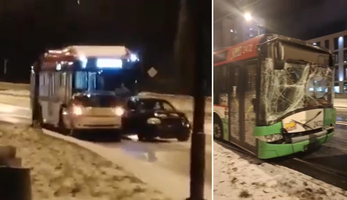 Atak zimy w Lublinie. Autobus i trolejbus taranowały auta