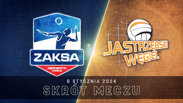 Skrót meczu 15. kolejki PlusLigi Grupa Azoty ZAKSA Kędzierzyn-Koźla - Jastrzębski Węgiel 1:3 (25:23, 22:25, 22:25, 24:26).