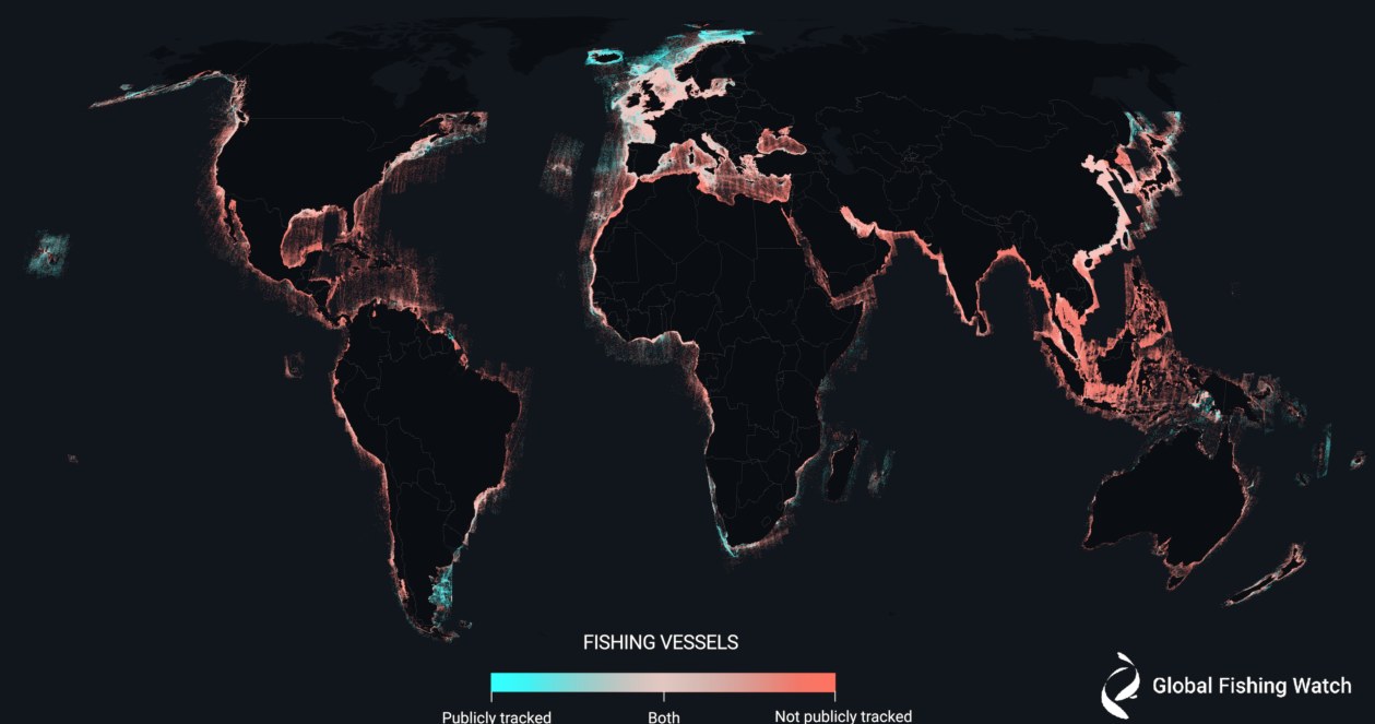 Większość, dużych, statków, rybackich, jest, monitorowana, przez, żadne, globalne, władze, Analiza, zdjęć, satelitarnych, pokazu Wielka kradzież w oceanach. Mroczne statki łowią na obszarach chronionych
