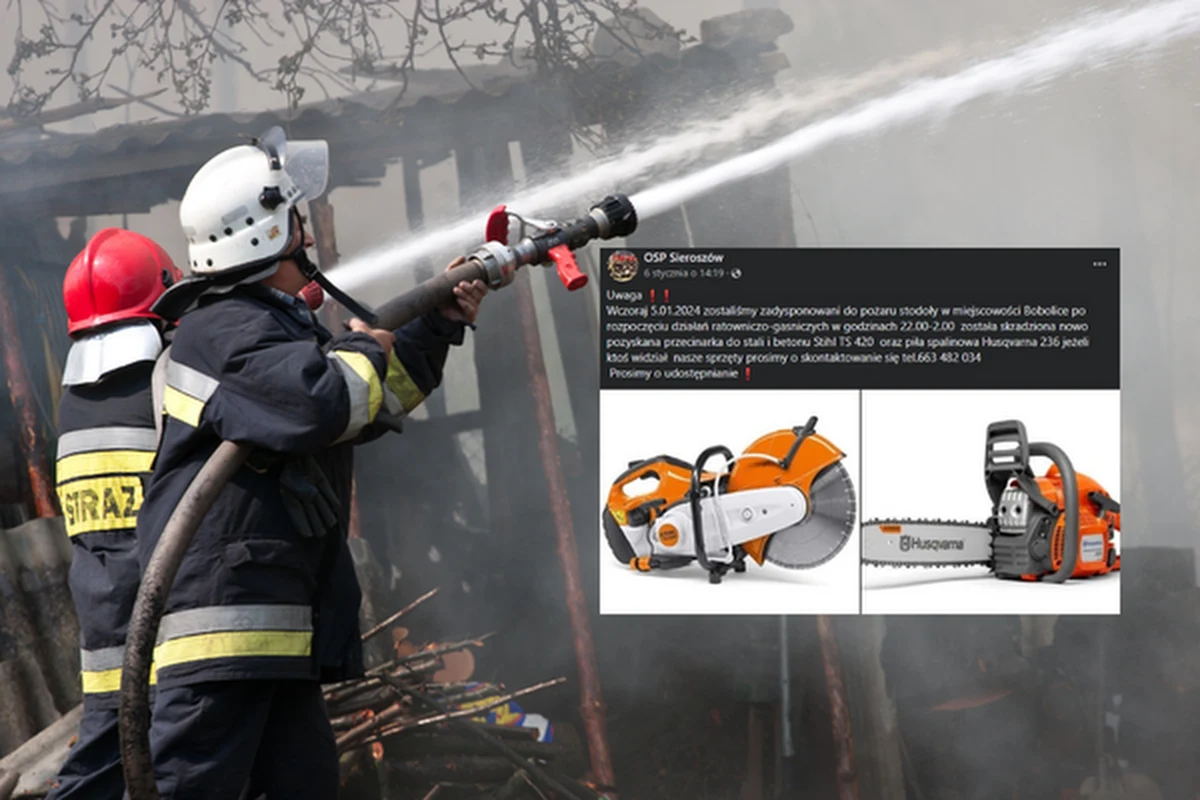 Skandaliczna sytuacja miała miejsce podczas strażackiej akcji w Bobolicach na Dolnym Śląsku. W czasie działań ratunkowo-gaśniczych skradzione zostały przecinarka do stali i betonu, a także piła spalinowa. Strażacy apelują o pomoc w znalezieniu sprzętu. 