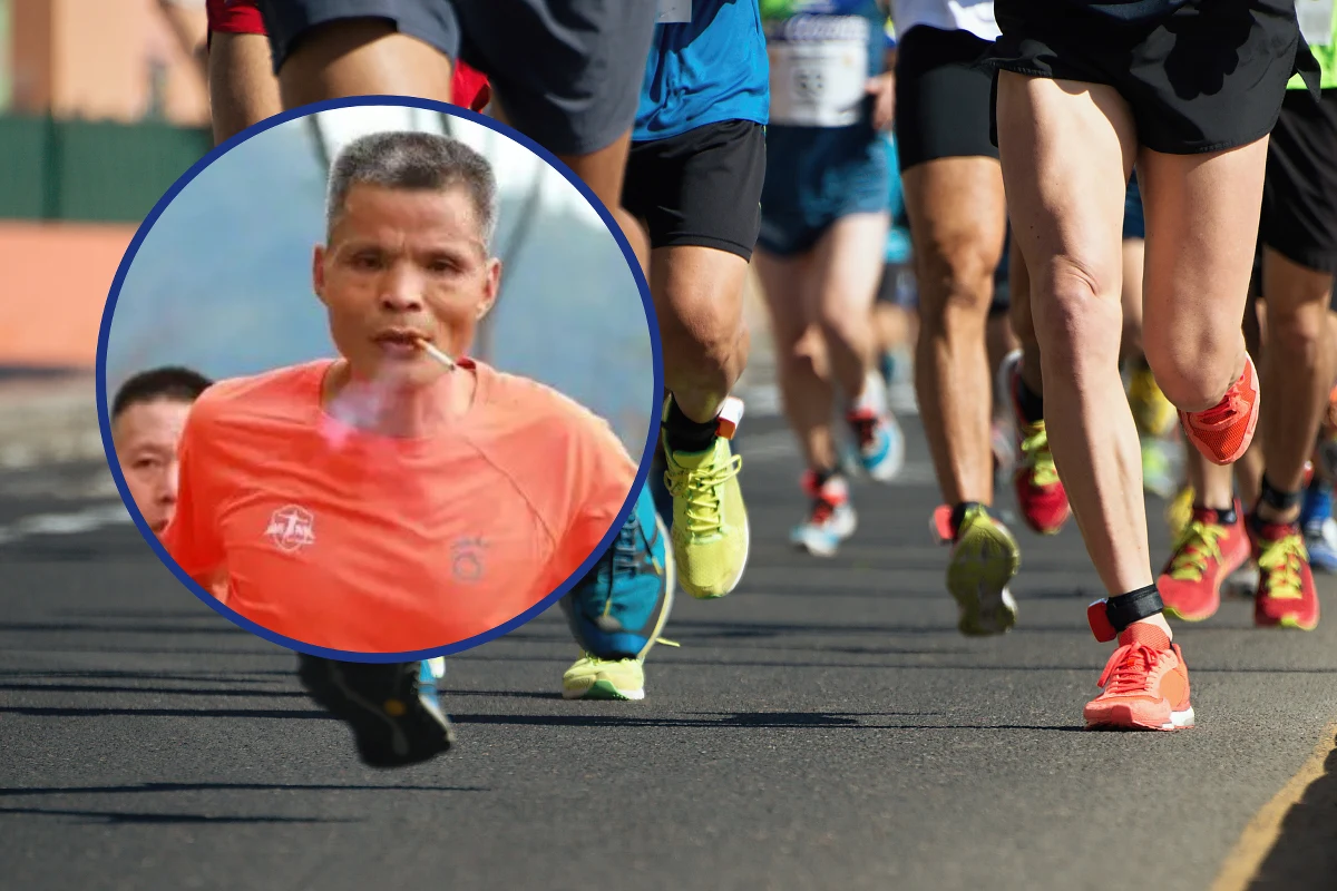 52-letni maratończyk został zdyskwalifikowany za palenie papierosów podczas biegu. Mężczyzna 42-kilometrową trasę pokonał w czasie 3 godzin i 33 minut.