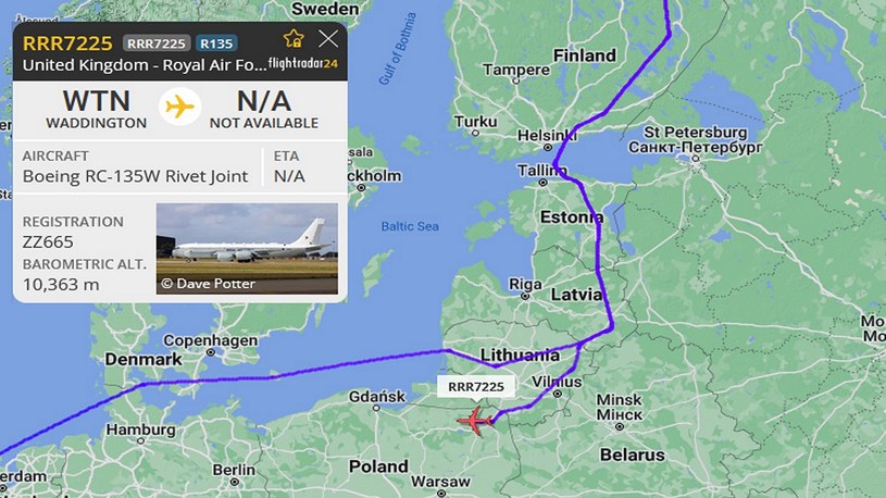 Przez wiele krajów graniczących z Rosją dziś przeleciał amerykański samolot szpiegowski Boeing RC-135W Rivet Joint. Miało to związek z wizytą Władimira Putina w Królewcu.