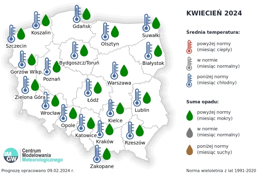 Kwiecień 2024 roku może być chłodniejszy i bardziej mokry niż zazwyczaj