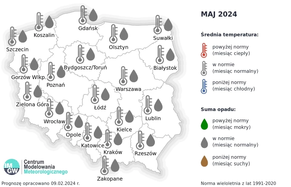 Zarówno opady, jak i temperatury w maju będą się mieścić w normie z lat 1991-2020