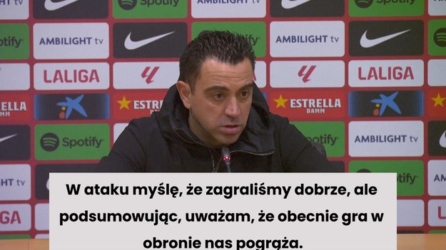 trener Barcelony Xavi przyznał po meczu, że gra w obronie robi różnicę między Barcą a Realem Madryt

W niedzielę gracze Xaviego zremisowali u siebie z Granadą 3:3.

Barcelona straciła 10 punktów do lidera La Liga, Realu, ale Xavi twierdzi, że się nie poddaje.