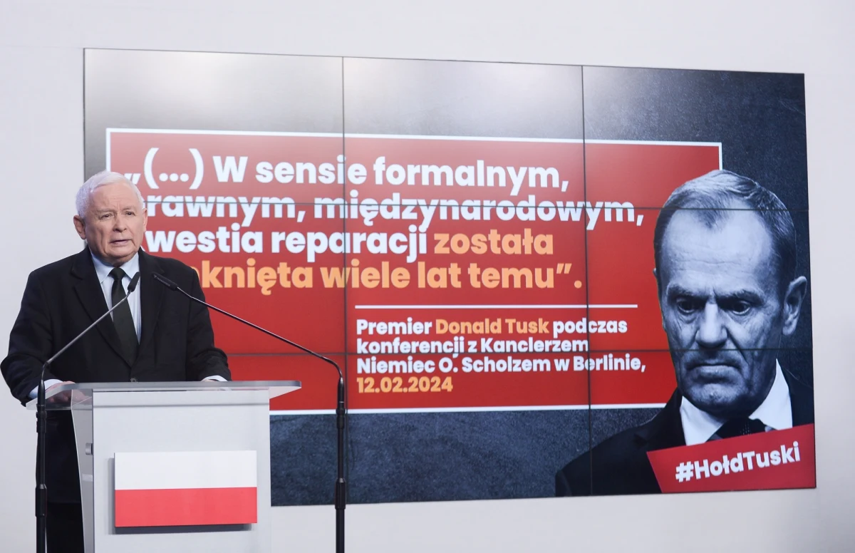 "Niemcy wobec Polaków prezentują skrajnie rasistowską postawę odnośnie reparacji. Niestety premier Donald Tusk się w to wpisuje; to skrajnie szkodliwe i haniebne" - mówił prezes PiS Jarosław Kaczyński, odnosząc się do wypowiedzi premiera dot. niemieckiego zadośćuczynienia za szkody wojenne.