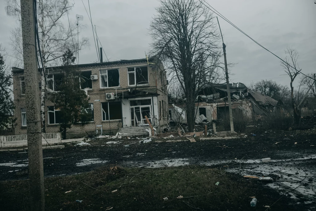 Domy zniszczone działaniami wojennymi w Donbasie