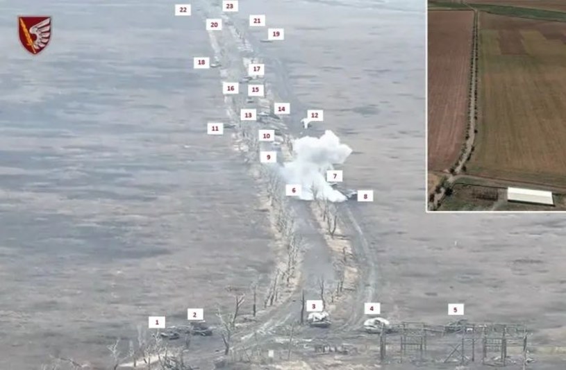 Ukraińscy żołnierze opublikowali materiał z drona, na którym możemy zobaczyć tzw. drogę śmierci. To trasa będąca dowodem ogromnych rosyjskich strat sprzętowych, na której leżą dziesiątki pojazdów opancerzonych. 