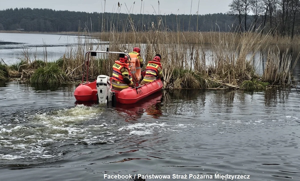 Niecodzienna akcja na jeziorze Młyńskim przy granicy województw lubuskiego i wielkopolskiego. Strażacy z OSP Trzciel przepchnęli łodzią "wyspę", odholowując ją do brzegu. Było to konieczne, aby zapobiec ewentualnym podtopieniom w rejonie miejscowości Trzciel.