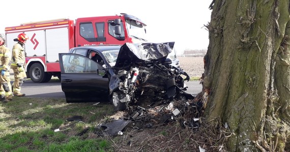 Śmiertelny wypadek w Płutowie w Kujawsko-Pomorskiem. Nie żyje kierująca Volkswagenem Golfem, która uderzyła w drzewo.